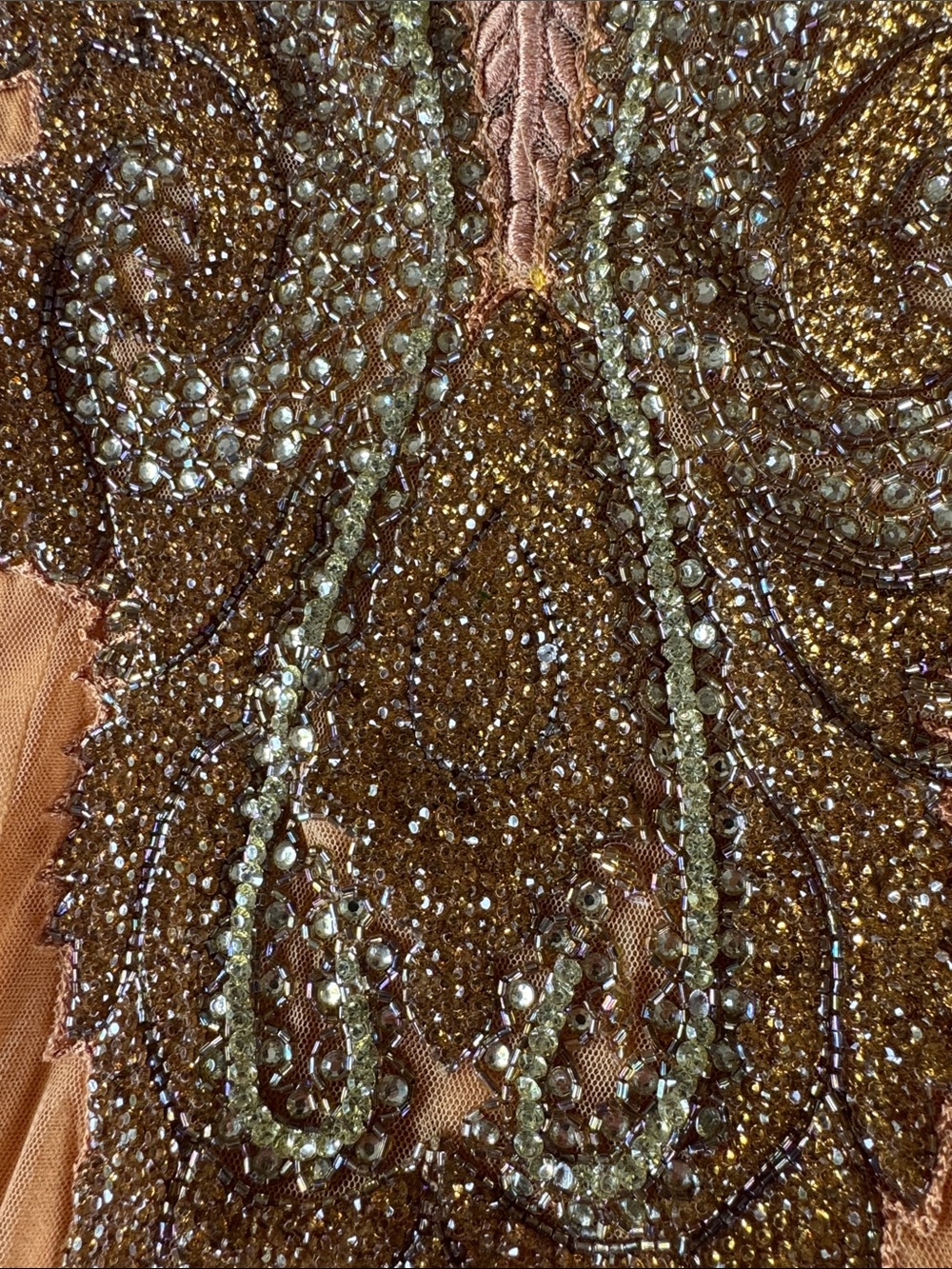 anarkali gown peach mesh halter neck design beading and Dupatta (shawl) small - Picture 12 of 14